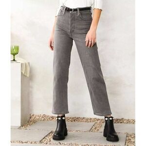 Levi's Ribcage Straight Ankle Jeans 30 Grey High Rise Stretch Denim Minimalist